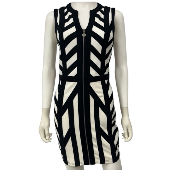 Bebe Y2K Black + White Logo Zip Wiggle Pencil Bodycon Day Night Sexy Dress Small - Picture 2 of 9